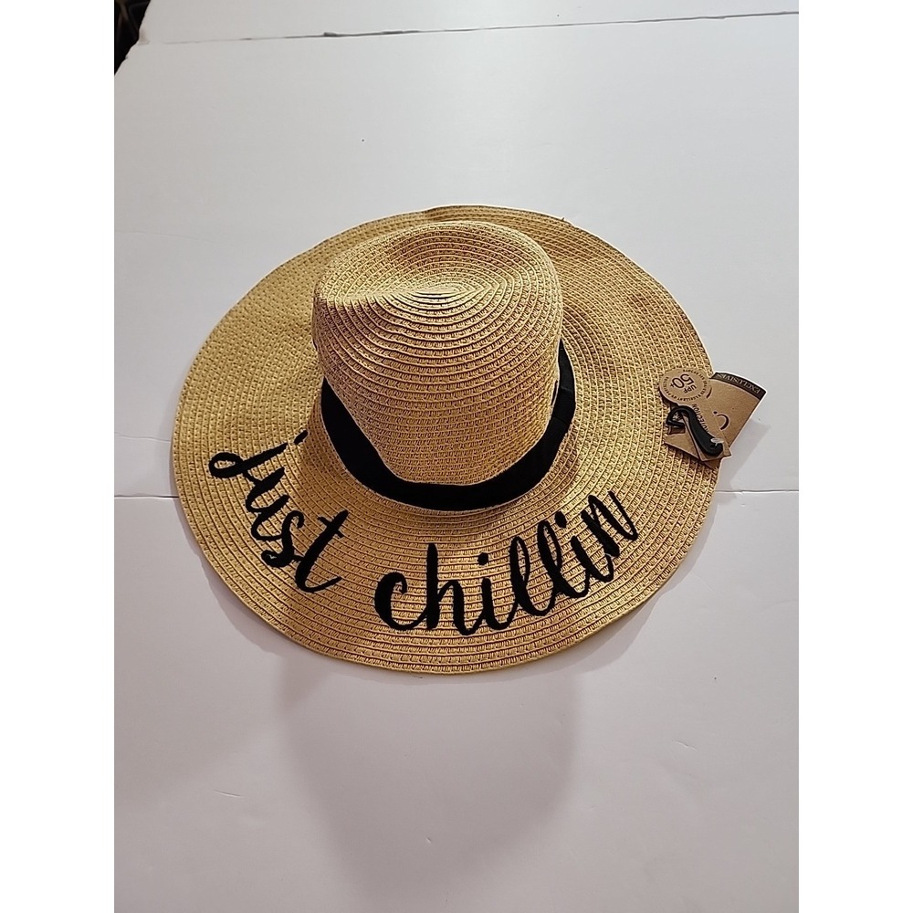 C.C. EXCLUSIVE  "JUST CHILLIN" Summer Straw‎ Adjustable Hat Wide Brim Black